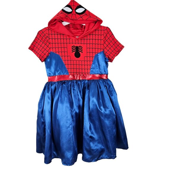 Marvel Spider-Man Girls Hooded Red Blue Dress Size 2X Tulle Satin Skirt Cosplay - Picture 3 of 12